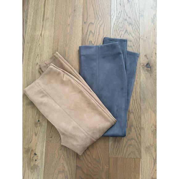 2 Pairs Chico’s Vegan Suede Elastic Waist Leggings Gray and‎ Tan 2R (US 12R) - Picture 1 of 11